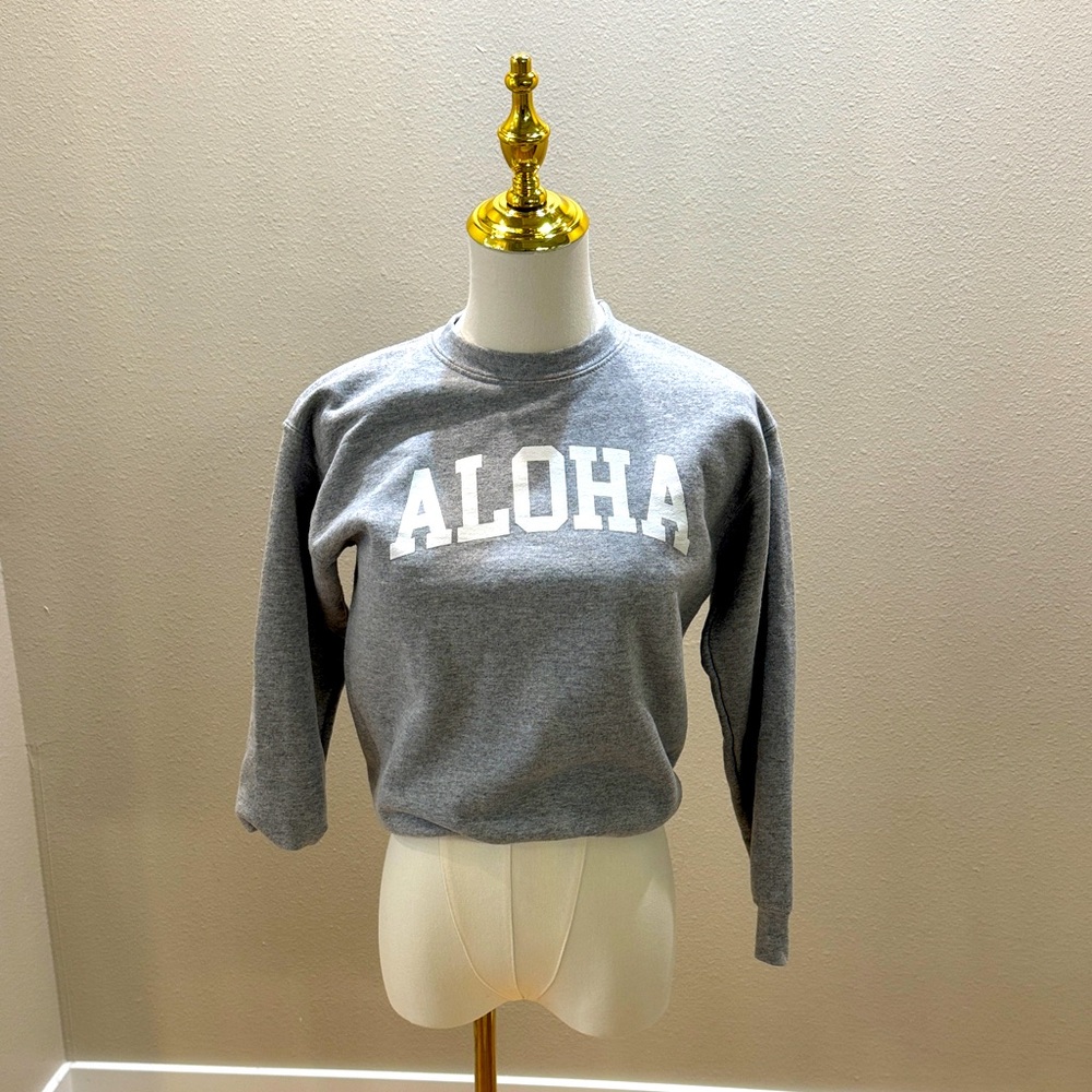 Mahina Gray Aloha Crew Neck Sweater
